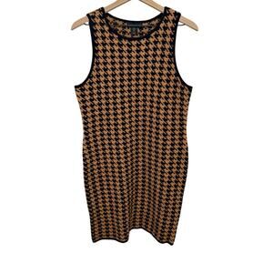 HOUSE OF HARLOW 1960 Women's L Stretch Knit Houndstooth Mini Tank Dress Tan Blk